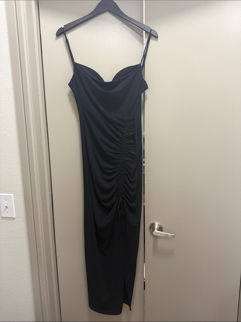 Zara Black Ruched Cowl Neck Maxi Dress